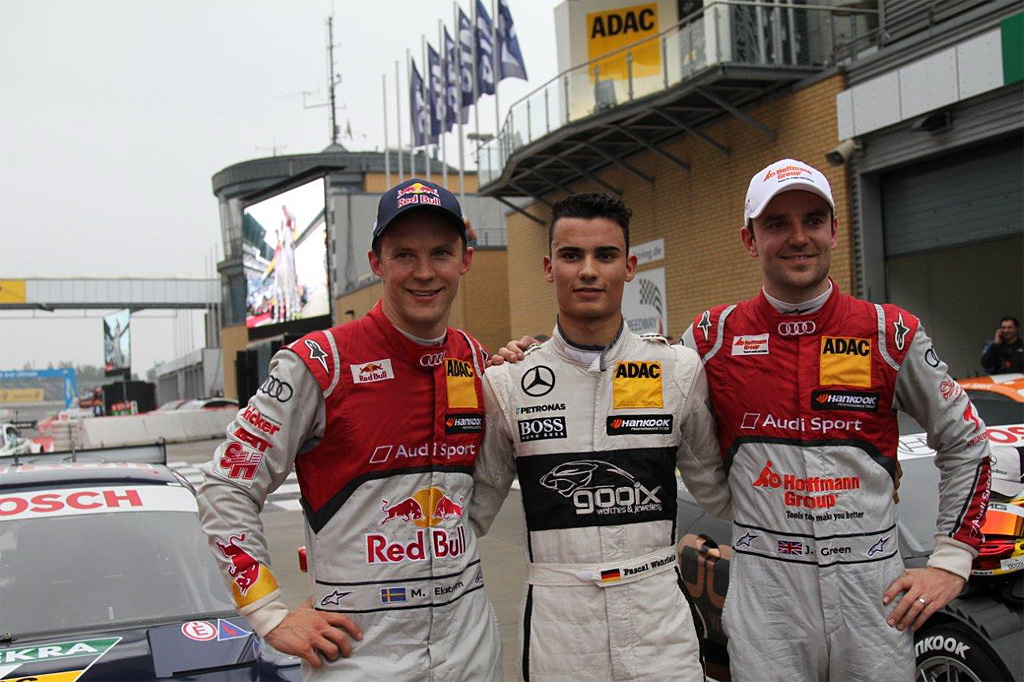 Pascal Wehrlein tog sin første DTM pole, foran Mattias Ekström og Jamie Green
(Foto: Natascha Theisen, Media Office Theisen)